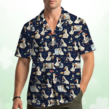 Funny Science Goose Hawaiian Shirt for Men Women Youth, Scientist Teacher Aloha Shirt, Chemistry Lab Button Down, Laboratory Scientist Gift