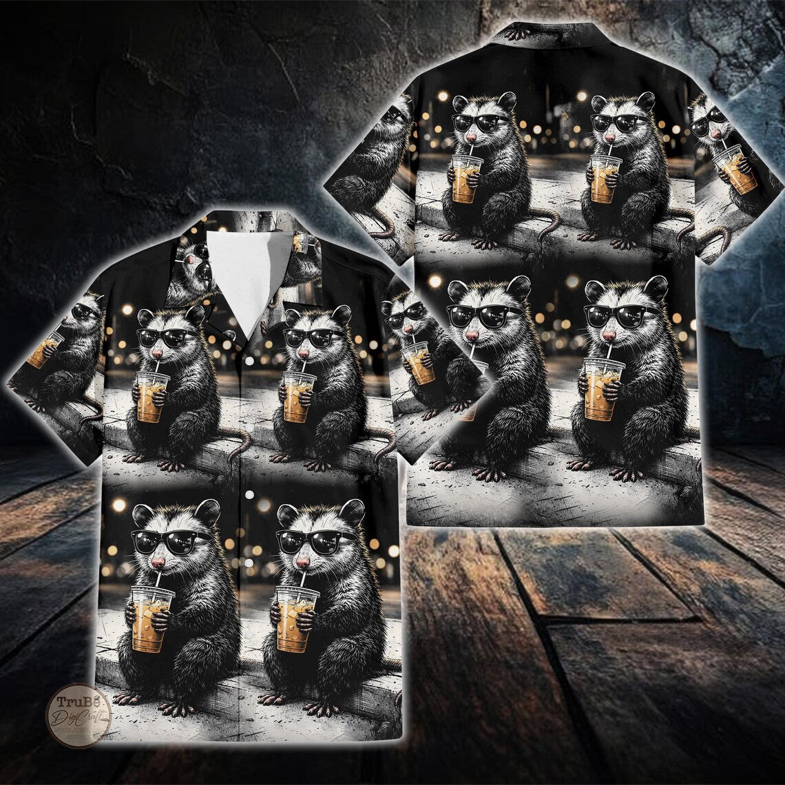 Retro Opossum Drinking Coffee Hawaiian Shirt Men Women Youth, Funny Opossum Aloha Shirt, Meme Animal Graphic Shirt