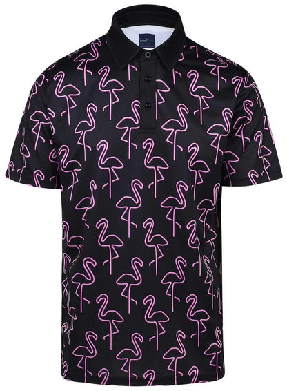 Neon Flamingos Mens Golf Polo Shirt by ReadyGOLF