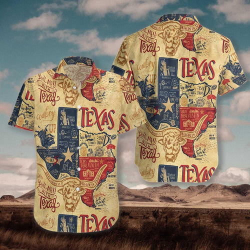 Don't Mess With Texas Longhorns Shirt, Casual Short Sleeve State Of Texas Hawaiian Shirt For Men