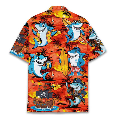Surfing Shark Hawaiian Shirt Men Women Youth, Funny Pirate Shark Aloha Shirt