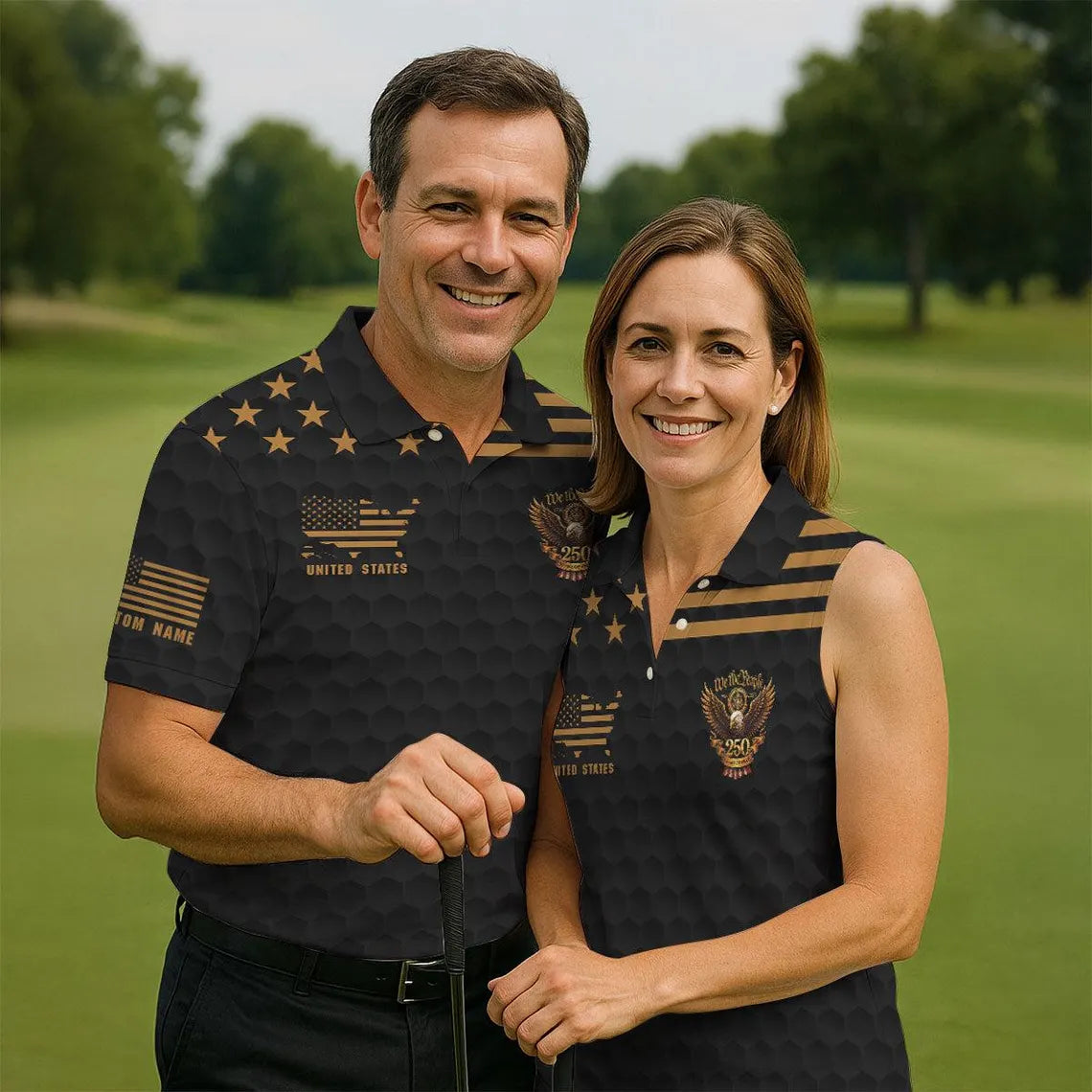 Patriotic USA Golf Polo Shirt, 250 Years Of Freedom Golf Shirt, We The People Eagle Polo