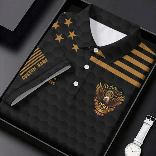 Patriotic USA Golf Polo Shirt, 250 Years Of Freedom Golf Shirt, We The People Eagle Polo