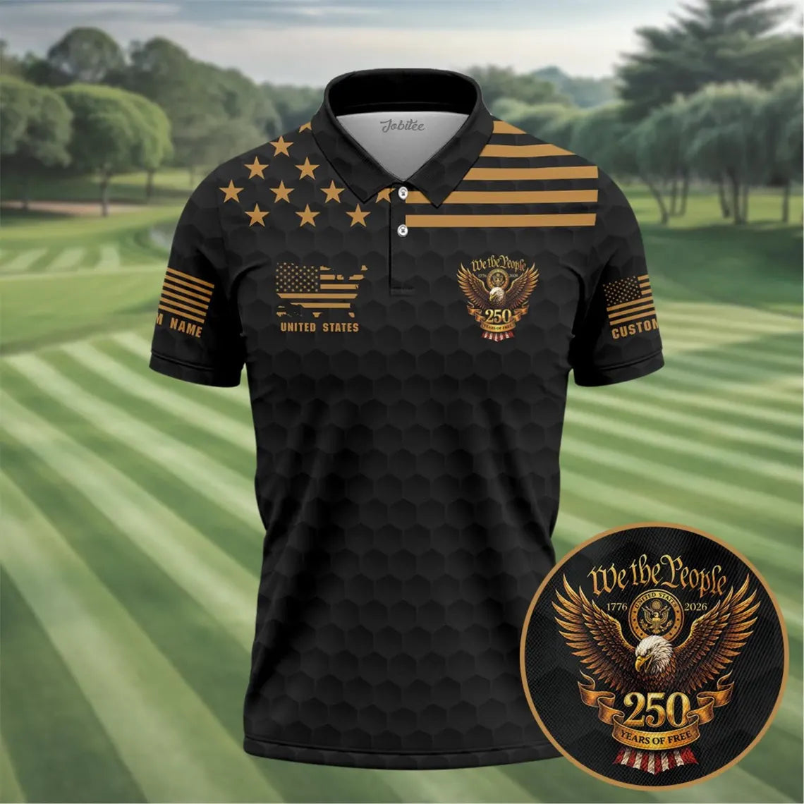 Patriotic USA Golf Polo Shirt, 250 Years Of Freedom Golf Shirt, We The People Eagle Polo