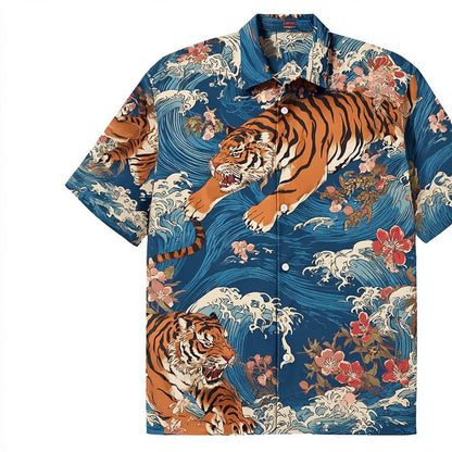 Teruhiko Shigaki Inspired Tiger Hawaiian Shirt, Family Trip Shirt, Vacation Hawaiian Shirt