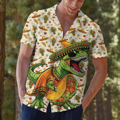 Dinosaur Taco Hawaiian Shirt, Men's Cinco de Mayo Fiesta Beach Aloha Shirt