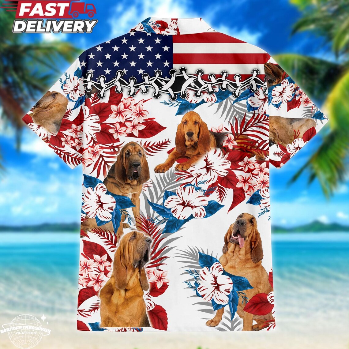 Personalized Dog Photo Hawaiian Shirt American Flag Aloha Shirt