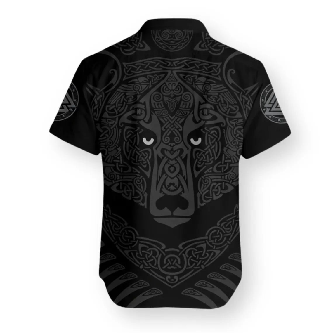 Viking Angry Moon Wolf Hawaiian Shirt, Norse Mythology Black Button Up