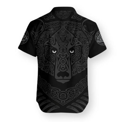 Viking Angry Moon Wolf Hawaiian Shirt, Norse Mythology Black Button Up