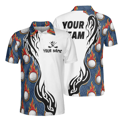 Custom Golf Polo, Flaming Golf Ball Shirt, Personalized Team Golf Jersey