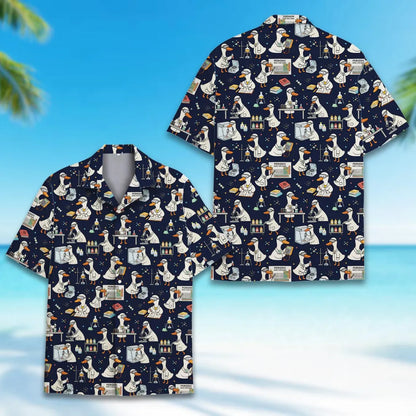 Funny Science Goose Hawaiian Shirt for Men Women Youth, Scientist Teacher Aloha Shirt, Chemistry Lab Button Down, Laboratory Scientist Gift