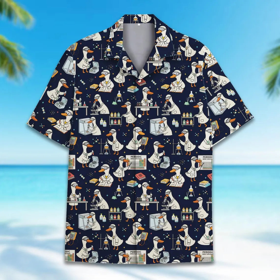Funny Science Goose Hawaiian Shirt for Men Women Youth, Scientist Teacher Aloha Shirt, Chemistry Lab Button Down, Laboratory Scientist Gift