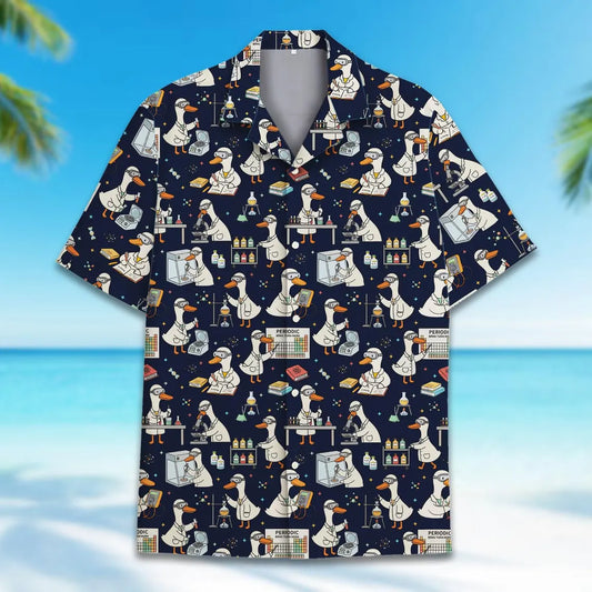 Funny Science Goose Hawaiian Shirt for Men Women Youth, Scientist Teacher Aloha Shirt, Chemistry Lab Button Down, Laboratory Scientist Gift