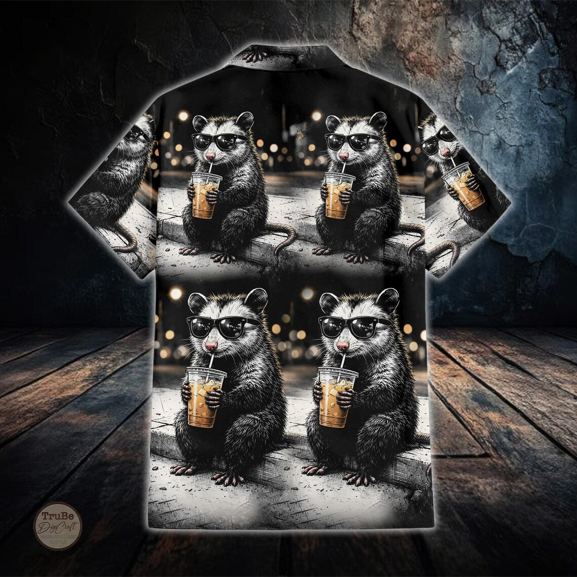 Retro Opossum Drinking Coffee Hawaiian Shirt Men Women Youth, Funny Opossum Aloha Shirt, Meme Animal Graphic Shirt