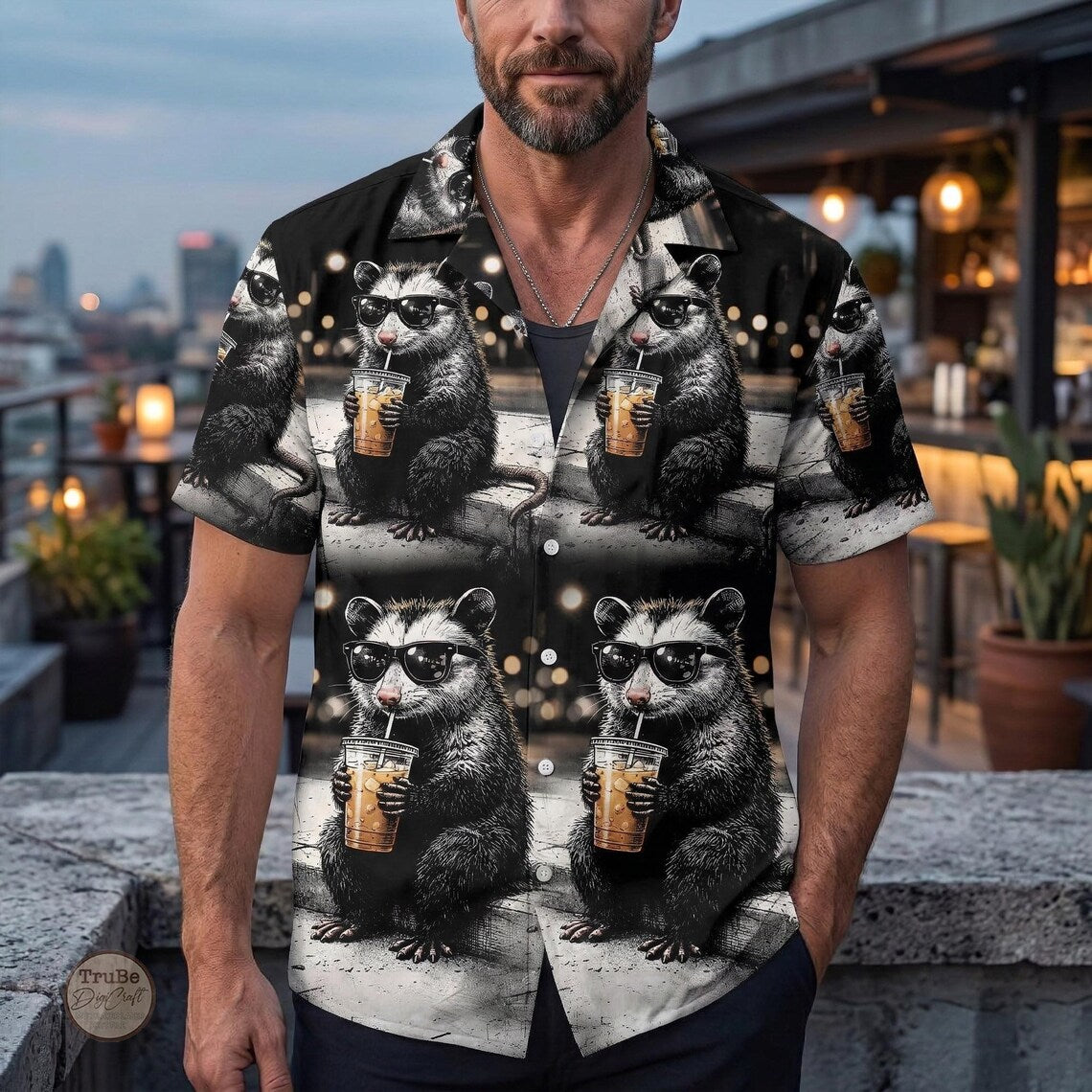 Retro Opossum Drinking Coffee Hawaiian Shirt Men Women Youth, Funny Opossum Aloha Shirt, Meme Animal Graphic Shirt