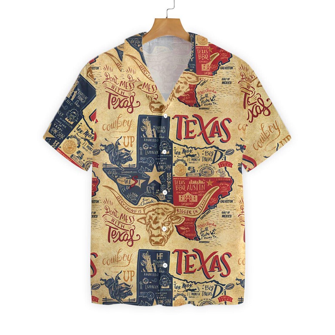 Don't Mess With Texas Longhorns Shirt, Casual Short Sleeve State Of Texas Hawaiian Shirt For Men