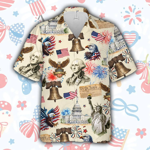 250 Years Of Freedom America Hawaiian Shirt, USA Vintage 4th July Button Up Shirt, Patriotic Gift For Veteran, Independence Day Aloha Shirt