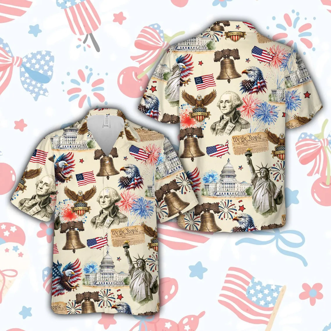 250 Years Of Freedom America Hawaiian Shirt, USA Vintage 4th July Button Up Shirt, Patriotic Gift For Veteran, Independence Day Aloha Shirt