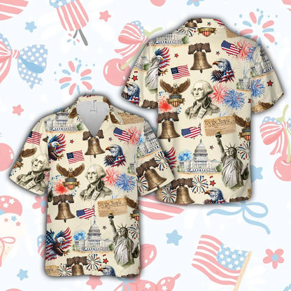 250 Years Of Freedom America Hawaiian Shirt, USA Vintage 4th July Button Up Shirt, Patriotic Gift For Veteran, Independence Day Aloha Shirt