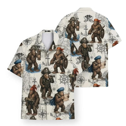 Pirate Bigfoot Hawaiian Shirt, Funny Sasquatch Aloha Button Up