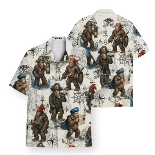 Pirate Bigfoot Hawaiian Shirt, Funny Sasquatch Aloha Button Up
