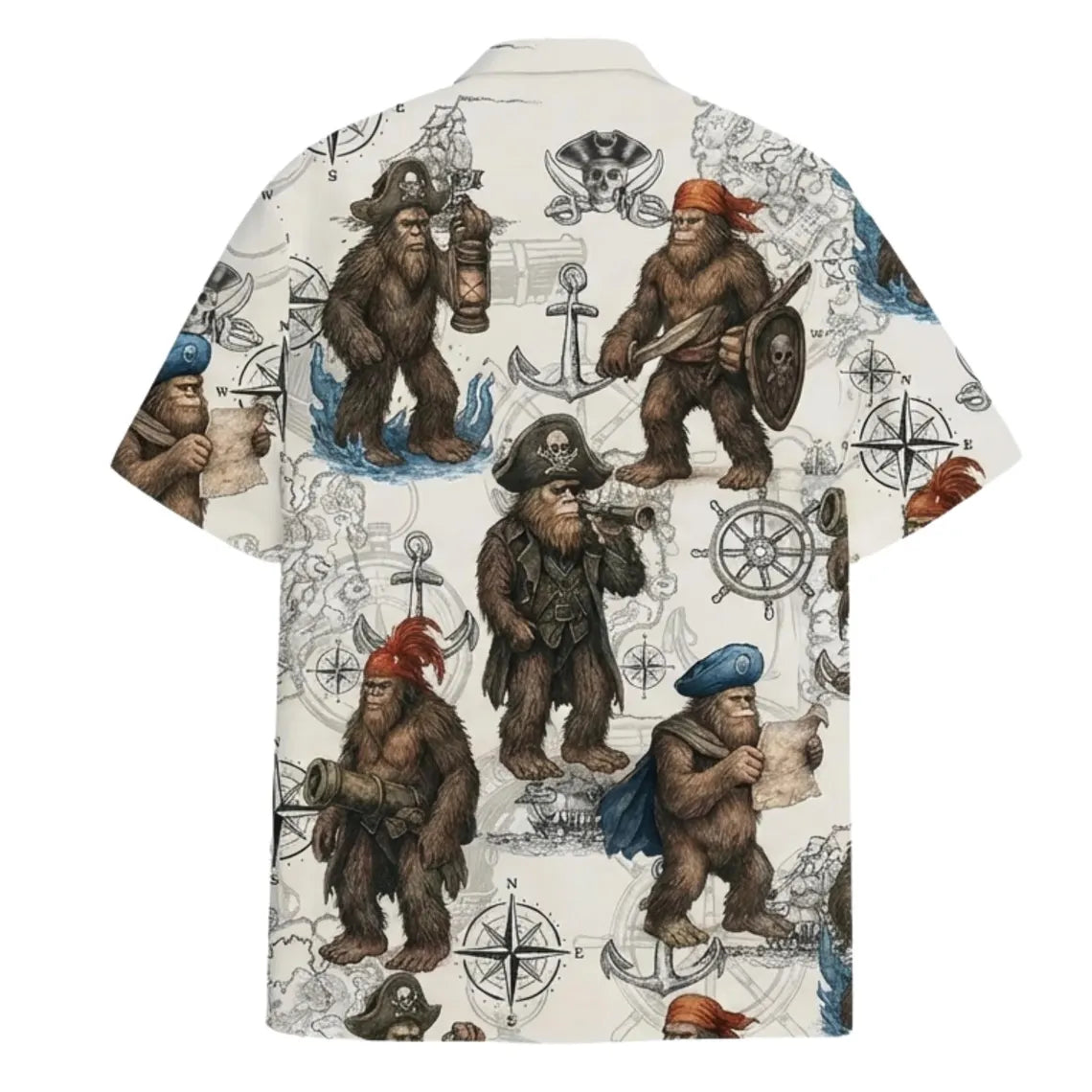 Pirate Bigfoot Hawaiian Shirt, Funny Sasquatch Aloha Button Up