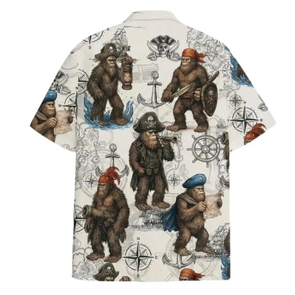 Pirate Bigfoot Hawaiian Shirt, Funny Sasquatch Aloha Button Up