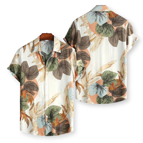 Men's Tropical Leaf Hawaiian Shirt, Casual Button Up Resort Shirt