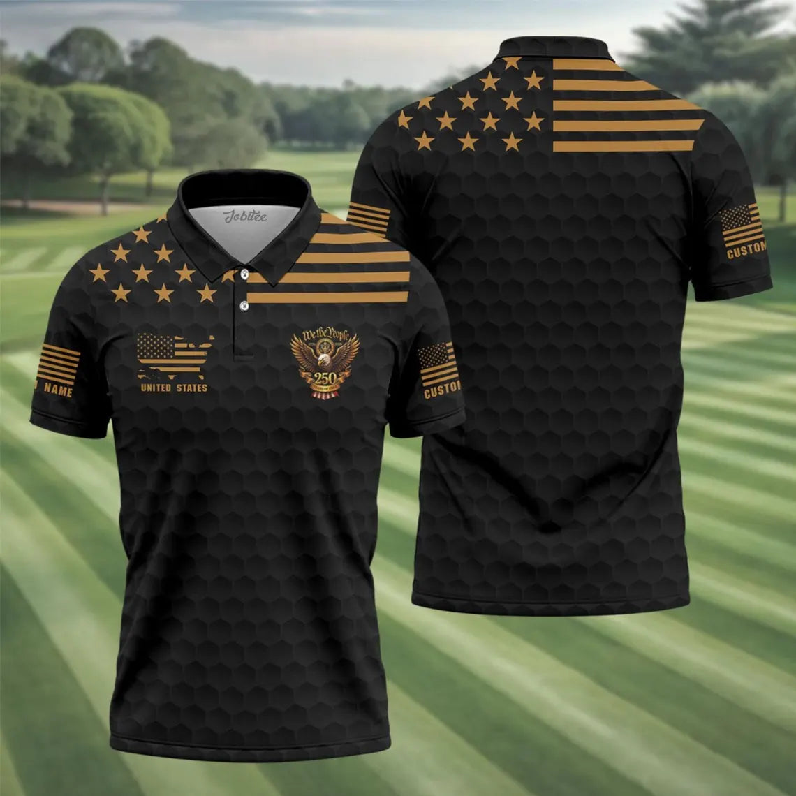 Patriotic USA Golf Polo Shirt, 250 Years Of Freedom Golf Shirt, We The People Eagle Polo