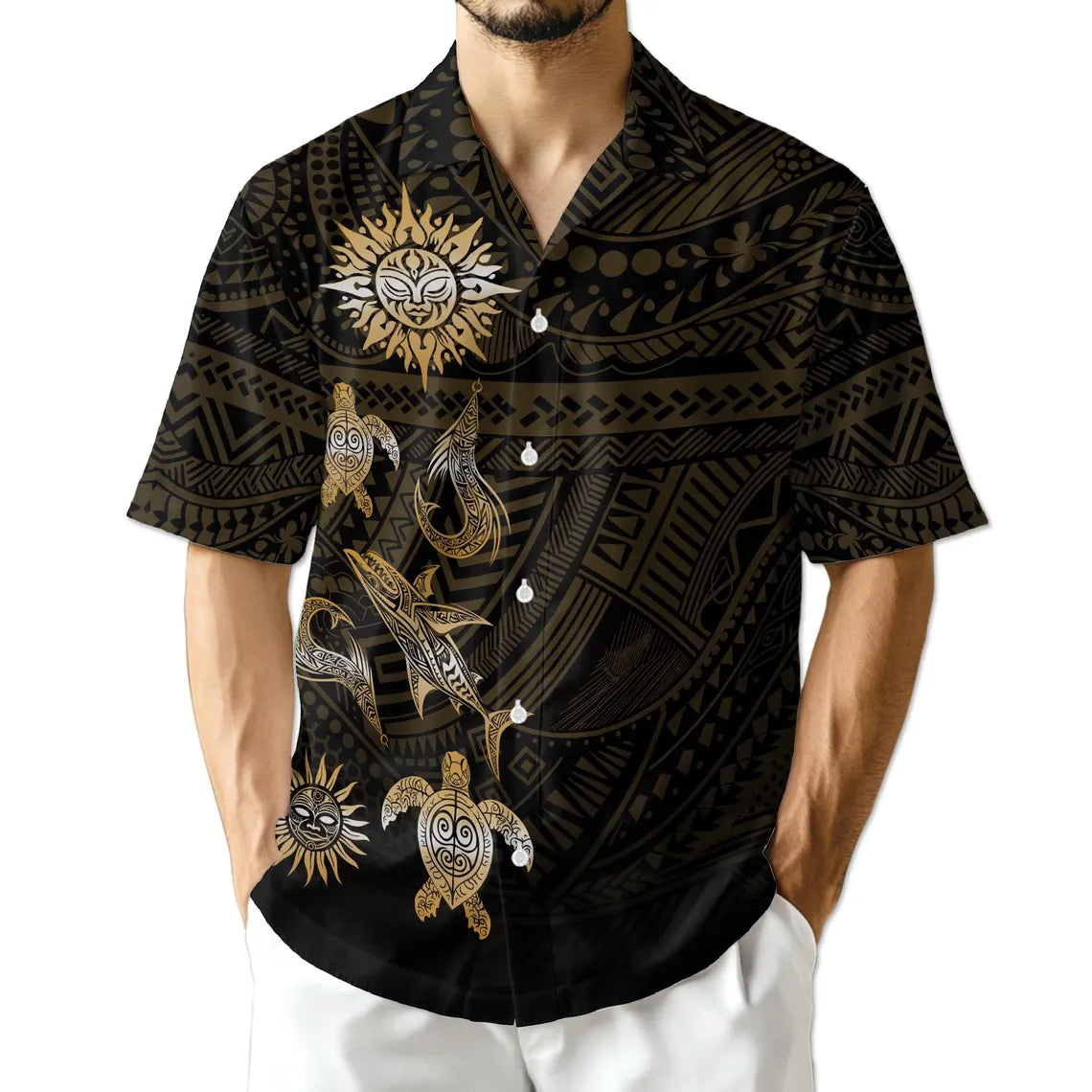 Polynesian Tribal Ocean Hawaiian Shirt, Unisex Aloha Beach Button Down