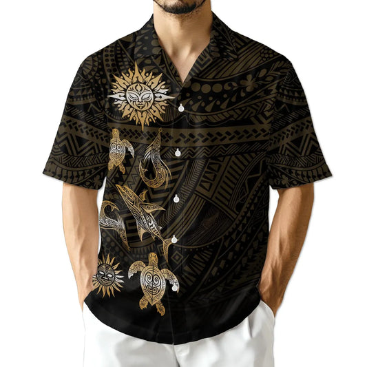 Polynesian Tribal Ocean Hawaiian Shirt, Unisex Aloha Beach Button Down