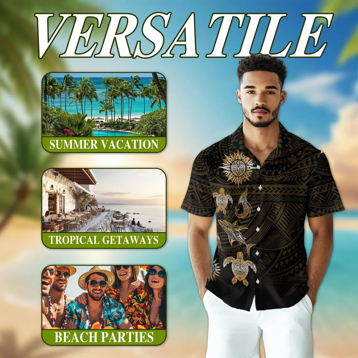 Polynesian Tribal Ocean Hawaiian Shirt, Unisex Aloha Beach Button Down