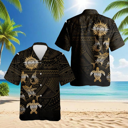 Polynesian Tribal Ocean Hawaiian Shirt, Unisex Aloha Beach Button Down