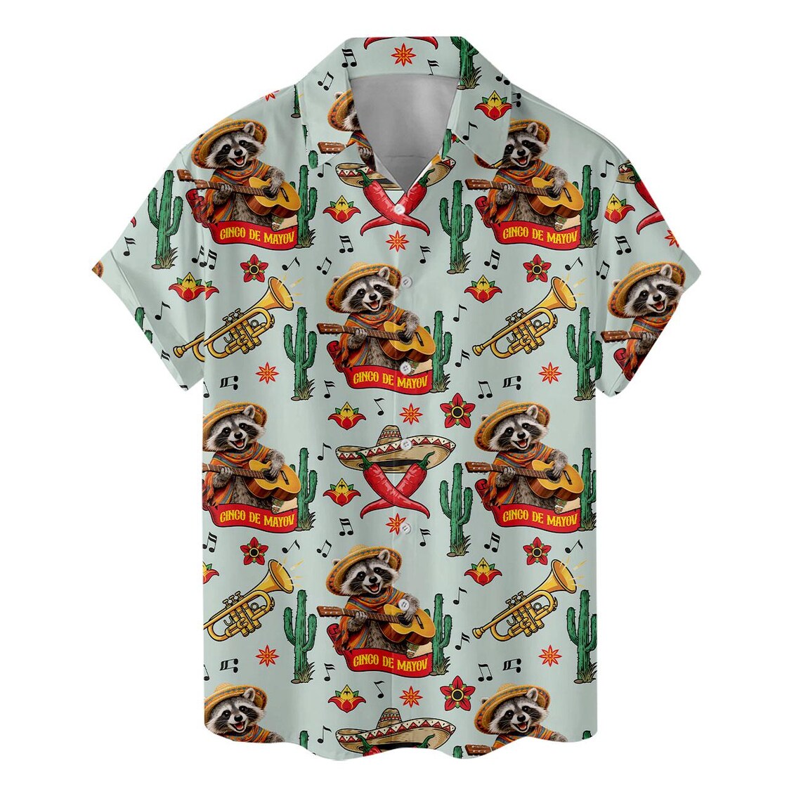 Raccoon Cinco de Mayo Aloha Shirt, Fiesta Cactus Tropical Party Hawaiian Top