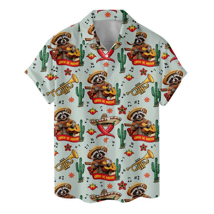 Raccoon Cinco de Mayo Aloha Shirt, Fiesta Cactus Tropical Party Hawaiian Top