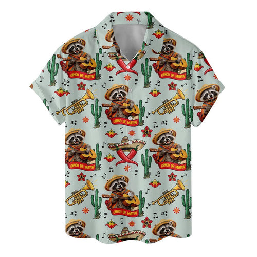 Raccoon Cinco de Mayo Aloha Shirt, Fiesta Cactus Tropical Party Hawaiian Top