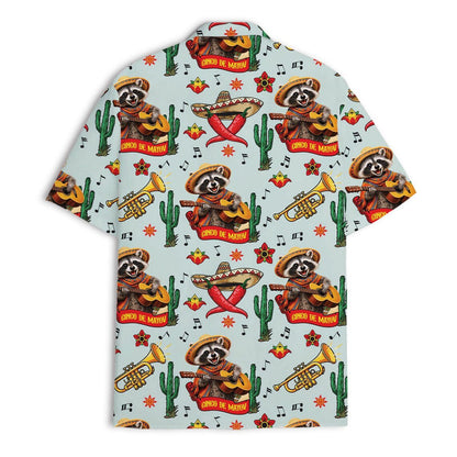 Raccoon Cinco de Mayo Aloha Shirt, Fiesta Cactus Tropical Party Hawaiian Top