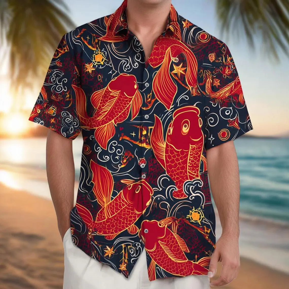 Koi Fish Hawaiian Shirt, Water Type Aloha, Beach Family Trip Shirt