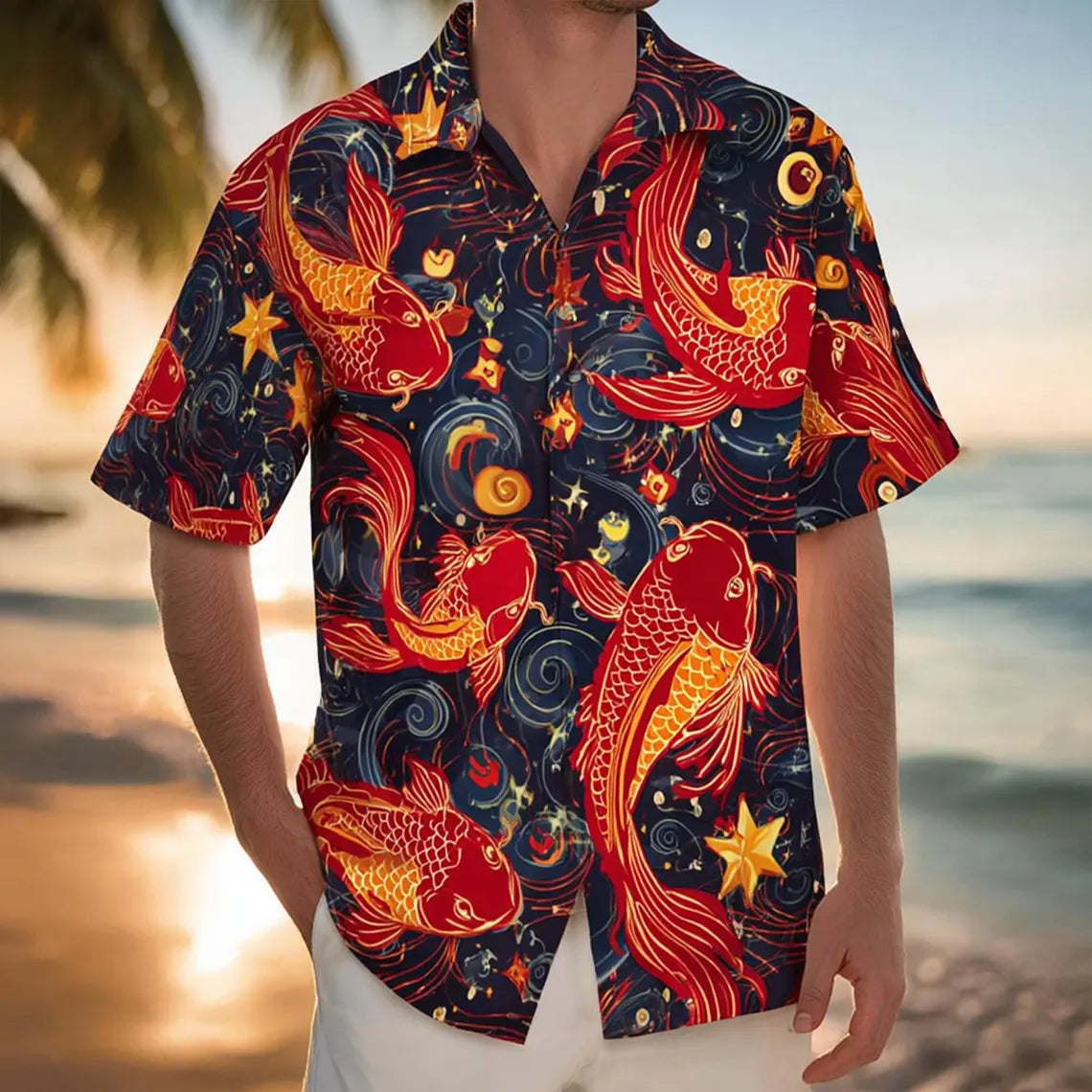 Koi Fish Hawaiian Shirt, Water Type Aloha, Beach Family Trip Shirt