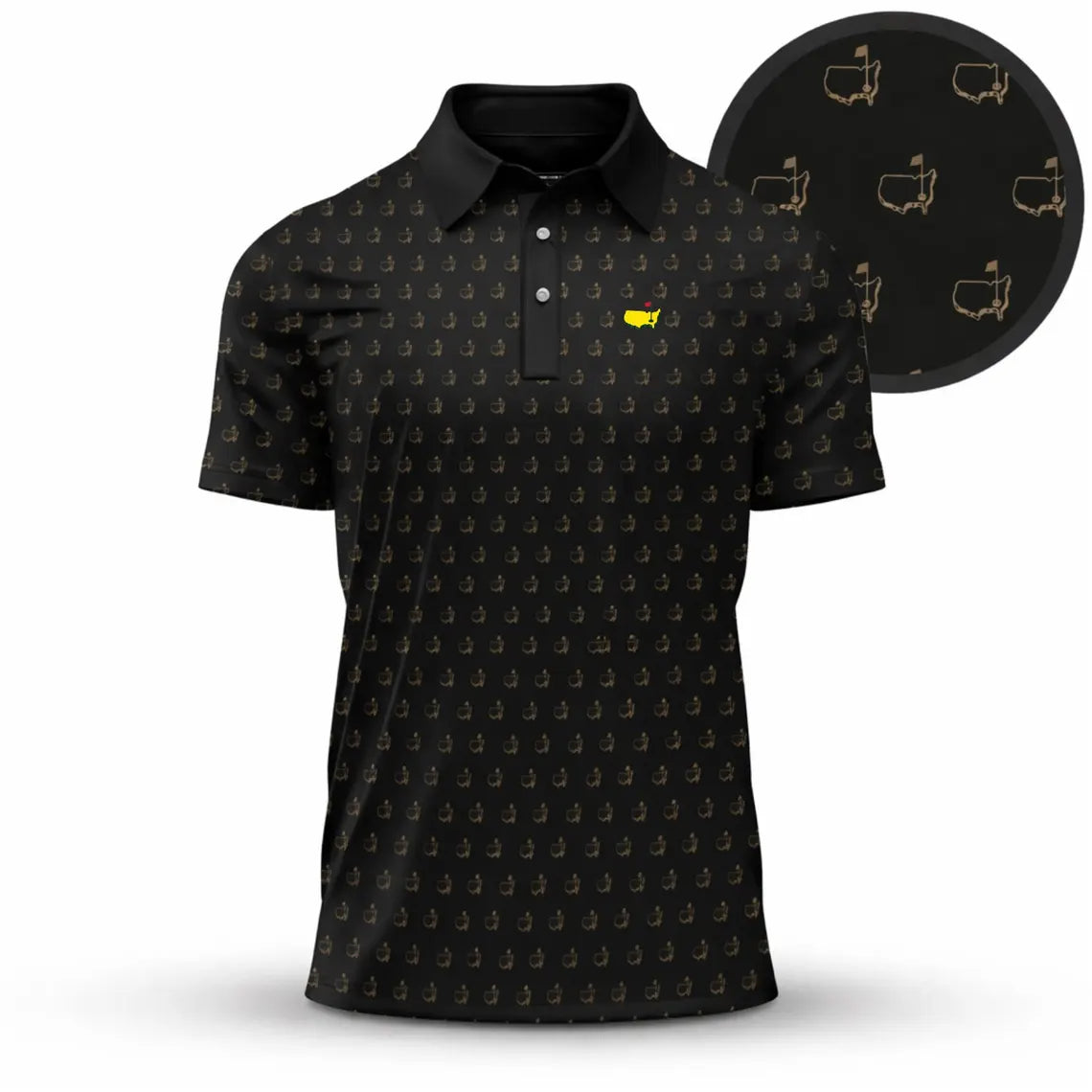 Augusta Golf Map Pattern Polo Shirt, Black Golf Polo Shirt for Men
