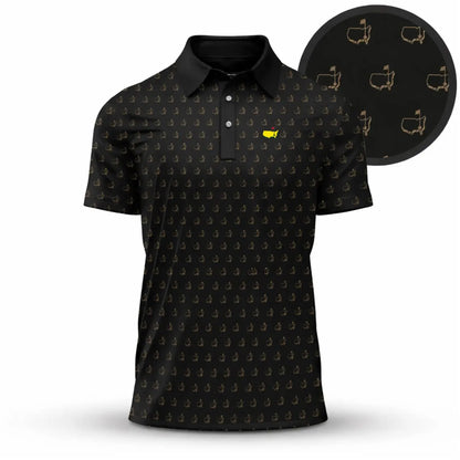 Augusta Golf Map Pattern Polo Shirt, Black Golf Polo Shirt for Men