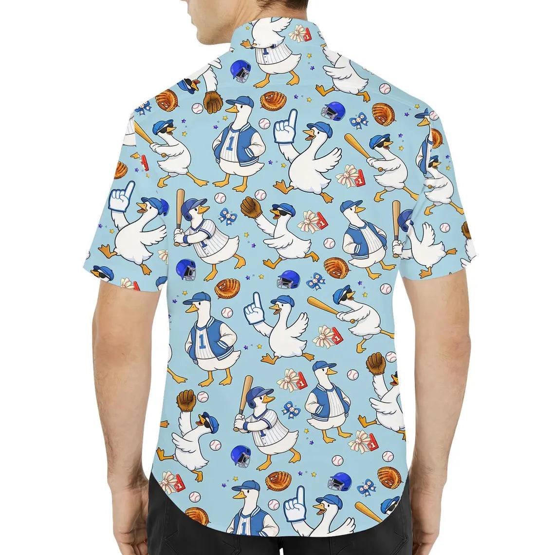 Funny Goose Baseball Shirt, Silly Goose Hawaiian Shirt for Men Women Youth, Cute Duck Sports Aloha Shirt, Baseball Lover Gift
