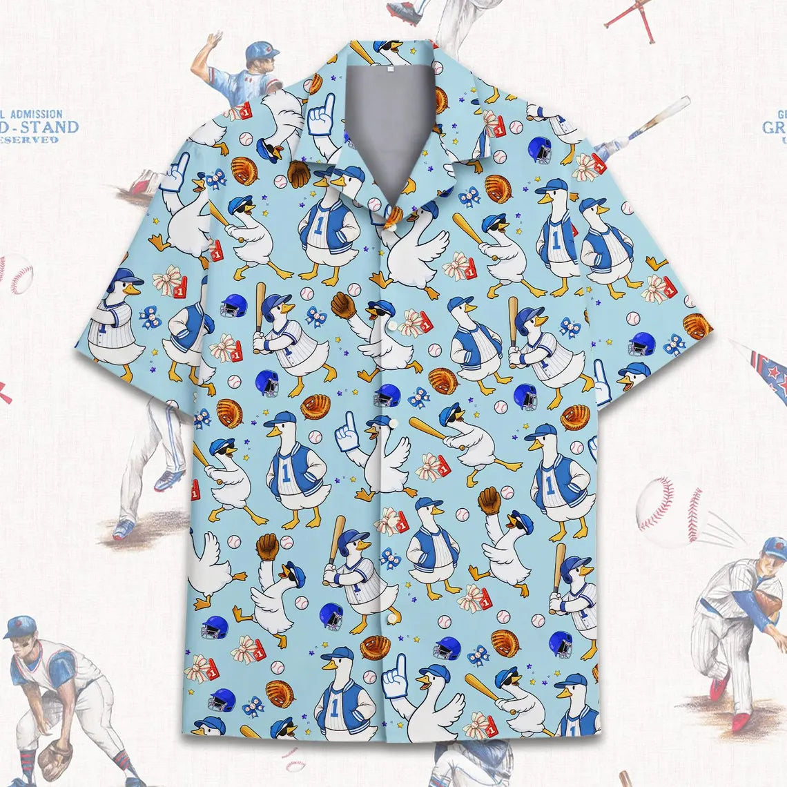 Funny Goose Baseball Shirt, Silly Goose Hawaiian Shirt for Men Women Youth, Cute Duck Sports Aloha Shirt, Baseball Lover Gift