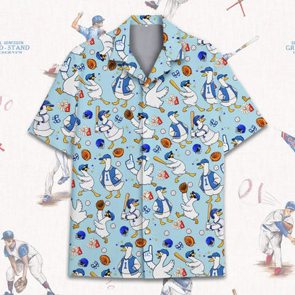 Funny Goose Baseball Shirt, Silly Goose Hawaiian Shirt for Men Women Youth, Cute Duck Sports Aloha Shirt, Baseball Lover Gift