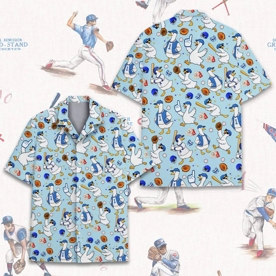Funny Goose Baseball Shirt, Silly Goose Hawaiian Shirt for Men Women Youth, Cute Duck Sports Aloha Shirt, Baseball Lover Gift