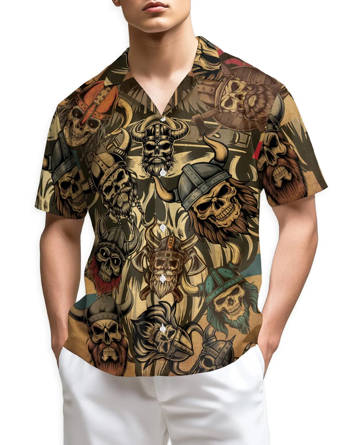 Viking Skull Hawaiian Shirt, Norse Warrior Aloha Beach Top Unisex