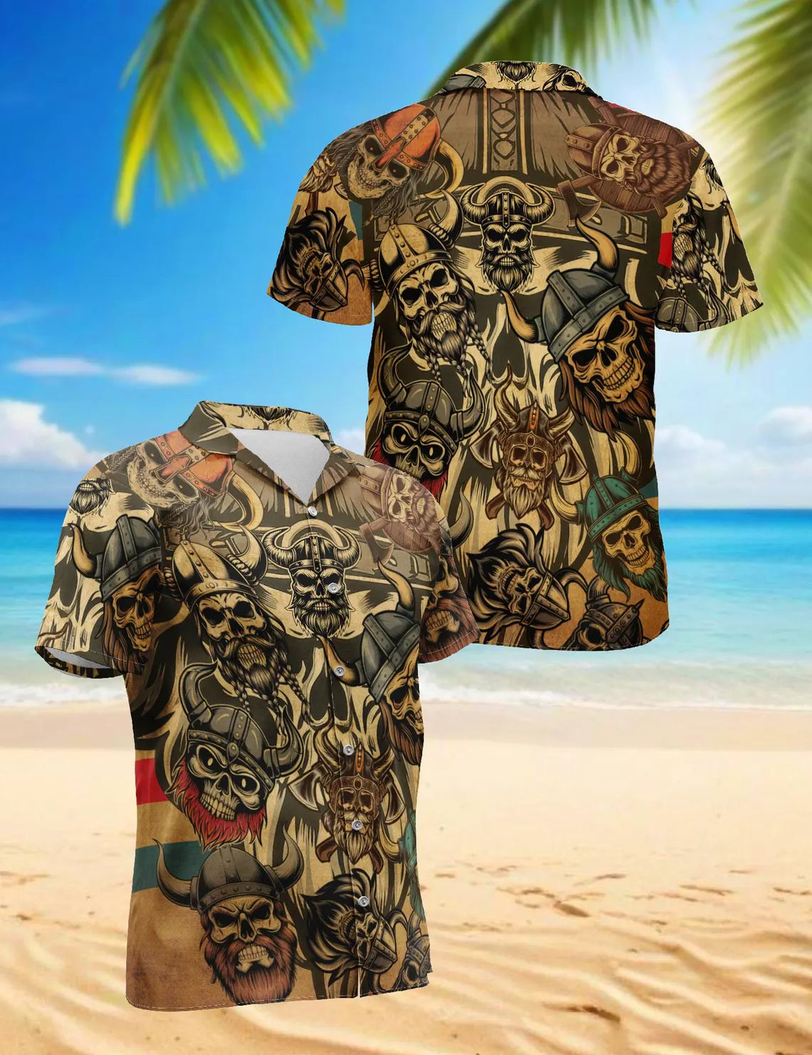 Viking Skull Hawaiian Shirt, Norse Warrior Aloha Beach Top Unisex