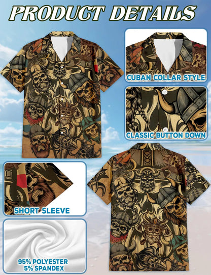 Viking Skull Hawaiian Shirt, Norse Warrior Aloha Beach Top Unisex