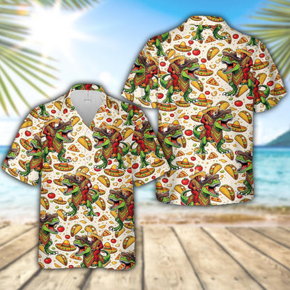 Funny Cinco De Mayo Bigfoot Hawaiian Shirt, Dinosaur Tacos Fiesta Button Down Shirt