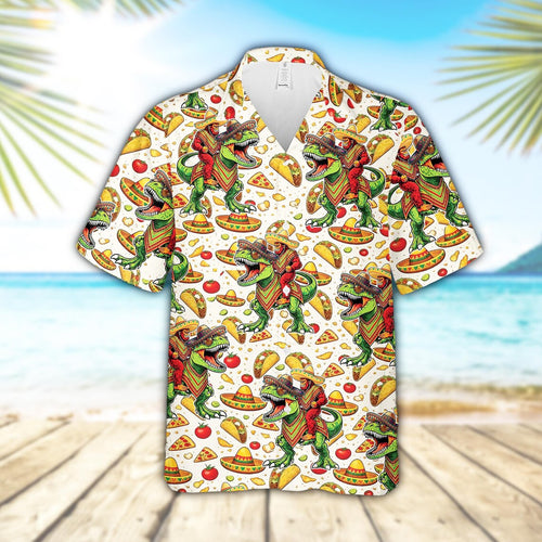 Funny Cinco De Mayo Bigfoot Hawaiian Shirt, Dinosaur Tacos Fiesta Button Down Shirt